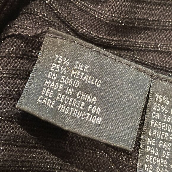 Holt Renfrew Black w/ Silver Thread Silk Blend Cardigan Sweater-Large - Picture 9 of 10